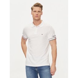 Tommy Hilfiger Тениска с яка и копчета Flag MW0MW34780 Бял Slim Fit