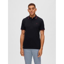 Selected Homme Тениска с яка и копчета 16087840 Черен Regular Fit
