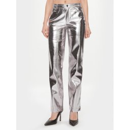 Guess Панталони от имитация на кожа W4RB33 WFWP0 Сребрист Regular Fit
