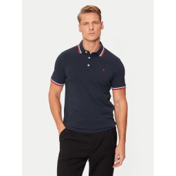 Jack & Jones Тениска с яка и копчета Paulos 12136668 Тъмносин Slim Fit