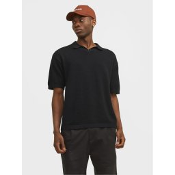 Jack & Jones Тениска с яка и копчета Linen 12252748 Черен Regular Fit
