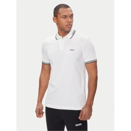 Boss Тениска с яка и копчета Paul 50506193 Бял Slim Fit