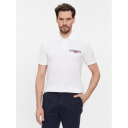 Napapijri Тениска с яка и копчета E-Aylmer NP0A4HTN Бял Regular Fit