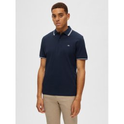 Selected Homme Тениска с яка и копчета 16087840 Тъмносин Regular Fit
