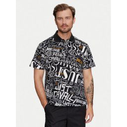 Just Cavalli Тениска с яка и копчета 75OAG6R0 Черен Regular Fit
