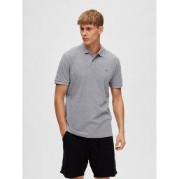 Selected Homme Тениска с яка и копчета 16087839 Сив Regular Fit