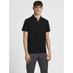 Jack & Jones Тениска с яка и копчета Paulos 12136668 Черен Slim Fit