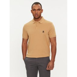 Tommy Hilfiger Тениска с яка и копчета Interlock MW0MW34783 Бежов Regular Fit