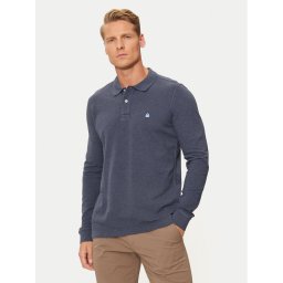 United Colors Of Benetton Тениска с яка и копчета 3088U3025 Тъмносин Regular Fit