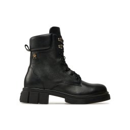 Tommy Hilfiger Туристически oбувки Lace-Up Biker Leather FW0FW08167 Черен