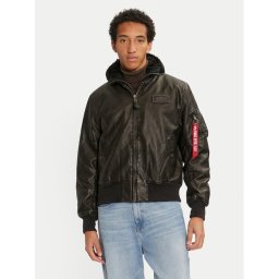 Alpha Industries Яке от имитация на кожа 123106 Черен Regular Fit