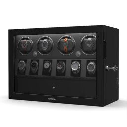 Klarstein Навивател за часовници ChronoVault, 4+6 часовника, веган, висок гланц, 4 режима, двигател Mabuchi, LED, гнездо (WW4-ChronoVault4+6Bl)