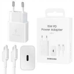 Зарядно 220V Samsung USB-C 15W Travel Charger + USB-C Data Cable - Бяло, EP-T1510XWE