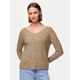 Pieces Пуловер Ellen 17114251 Кафяв Regular Fit