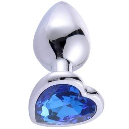 Метално дилдо Butt Plug "SILVER HEART DARK BLUE" 7 см. Размер-S