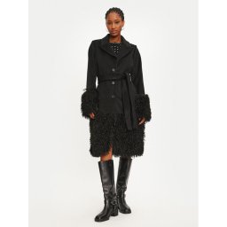 TWINSET Вълнено палто 242TT2400 Черен Regular Fit