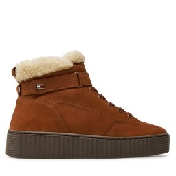 Зимни обувки Tommy Hilfiger Faux Fur Nubuck Low Lace-Up FW0FW08172 Кафяв
