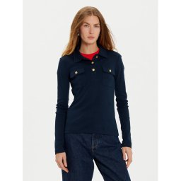 Tommy Hilfiger Тениска с яка и копчета WW0WW45308 Тъмносин Slim Fit