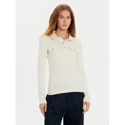 Tommy Hilfiger Тениска с яка и копчета WW0WW45308 Екрю Slim Fit