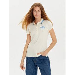 Tommy Hilfiger Тениска с яка и копчета Varsity WW0WW43931 Бежов Slim Fit