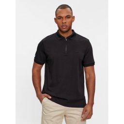 Calvin Klein Тениска с яка и копчета Smooth Cotton Welt Zip Polo K10K112754 Черен Regular Fit