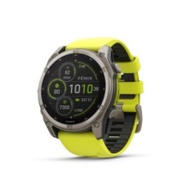 GARMIN FĒNIX® 8 - 51 мм, SOLAR Sapphire - Titanium с Amp Yellow/Graphite силиконова каишка