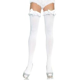 Секси дамски чорапи с панделки в бял цвят "LEG AVENUE WHITE RIBBON"