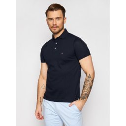 Tommy Hilfiger Тениска с яка и копчета 1985 MW0MW17771 Тъмносин Slim Fit