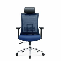 Директорски стол RFG Luxe Chrome HB, до 120кг, дамаска/меш, хромирана база, люлеещ механизъм, коригиране на височината и подлакътниците, лумбална опора, син