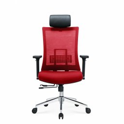 Директорски стол RFG Luxe Chrome HB, до 120кг, дамаска/меш, хромирана база, люлеещ механизъм, коригиране на височината и подлакътниците, лумбална опора, червен