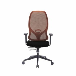 Директорски стол RFG STAR HB, до 150кг, дамаска/меш, люлеещ механизъм, коригиране на височината и дълбочината, газов амортисьор, заключване на облегалката, лумбална опора, черно-оранжев