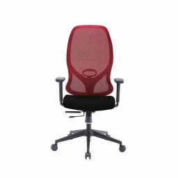 Директорски стол RFG STAR HB, до 150кг, дамаска/меш, люлеещ механизъм, коригиране на височината и дълбочината, газов амортисьор, заключване на облегалката, лумбална опора, черно-червен