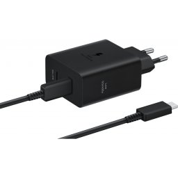 Оригинално Зарядно 220V Samsung Dual USB-C 50W Travel Charger + USB-C Data C - Черно, EP-T5020XBE
