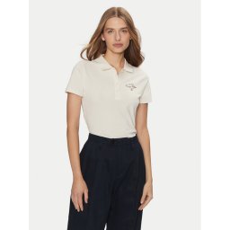 Tommy Hilfiger Тениска с яка и копчета WW0WW43930 Бежов Slim Fit