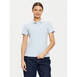 Tommy Hilfiger Тениска с яка и копчета WW0WW43930 Светлосиньо Slim Fit