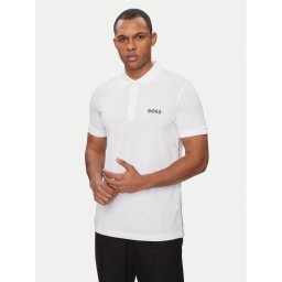Boss Тениска с яка и копчета Paule 50512789 Бял Slim Fit