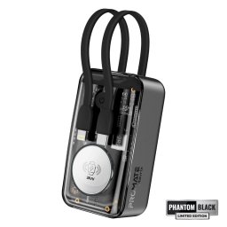 Външна батерия ProMate, Mavrix.Black 10000mAh Transparent Power bank w/ built-in USB-C and Lightning Cable, USB-C 33W PD, 3W Apple Watch Charger,LED Display - Черна