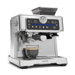 Klarstein Кафемашина GrandPresso Touch, 20 бара, вградена мелница, индикатор за налягане, млечна пяна (TK42-GrandPressoTSS)