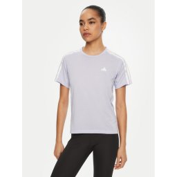 adidas Тениска от техническо трико Own the Run 3-Stripes JD2276 Виолетов Regular Fit