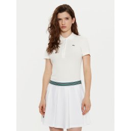 Lacoste Тениска с яка и копчета DF5377 Екрю Slim Fit