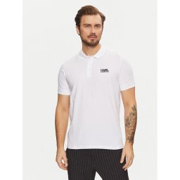 KARL LAGERFELD Тениска с яка и копчета 745088 551235 Бял Regular Fit
