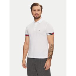 Tommy Hilfiger Тениска с яка и копчета Flag Cuff MW0MW37518 Бял Slim Fit