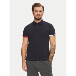 Tommy Hilfiger Тениска с яка и копчета Flag Cuff MW0MW37518 Тъмносин Slim Fit