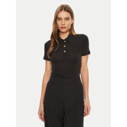 Tommy Hilfiger Тениска с яка и копчета WW0WW44446 Черен Slim Fit