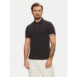 Tommy Hilfiger Тениска с яка и копчета Flag Cuff MW0MW37518 Черен Slim Fit