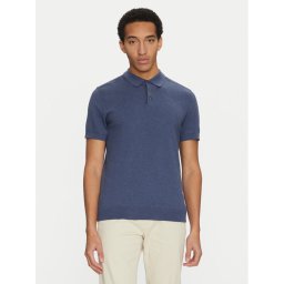 Selected Homme Тениска с яка и копчета 16092437 Тъмносин Regular Fit