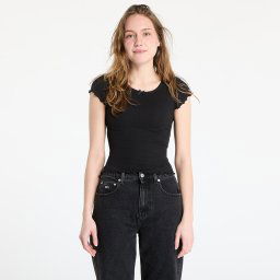 Тениска Tommy Jeans Slim Scallop Rib Tee Black M