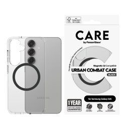Гръб Care by PanzerGlass за Samsung Galaxy S25, Flagship Case, Прозрачен, Urban Combat, QI Compatible, Черен