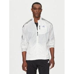 adidas Яке за джогинг Own the Run 3-Stripes JD7760 Бял Slim Fit