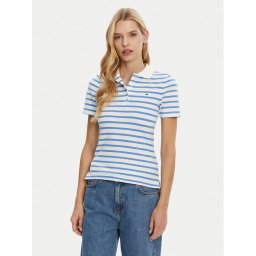 Tommy Hilfiger Тениска с яка и копчета 1985 WW0WW43225 Светлосиньо Slim Fit